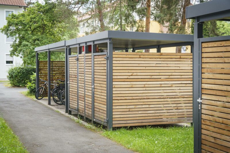 Erlangen, bicycle shelters and garbage enclosures